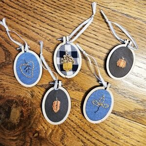 Elegant Embroidered Holiday Ornaments - Set of 5